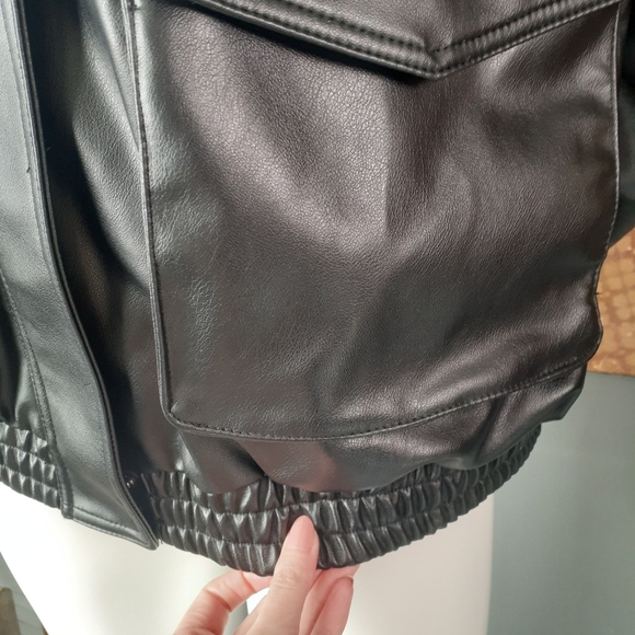 Zara Nwot Black Faux Leather Jacket with Removable Faux Fur Collar - Picture 9 of 16